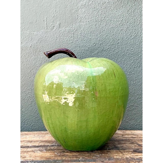 Ceramic Vintage Monumental Green Ceramic Apple Sculpture For Sale - Image 7 of 12