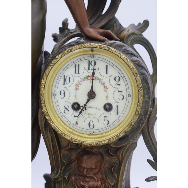 Large Nymph Clock in Regula and Bronze Patina Marble by A. De Raudery, France, 1890s For Sale - Image 15 of 18