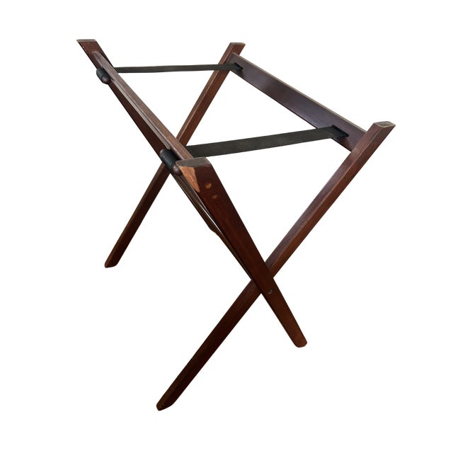 Vintage Campaign-Style Butler’s Tray Table – Mahogany Folding X-Frame With Brass Hardware, Removable Serving Tray For Sale - Image 9 of 12