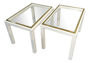 Mid-Century Modern Cream Metal & Brass Side Tables with Glass Top, 1970s, Set of 2