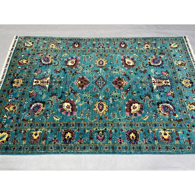 Turquoise Sultani Persian Style Floral Area Rug - 4' X 6' For Sale - Image 4 of 11