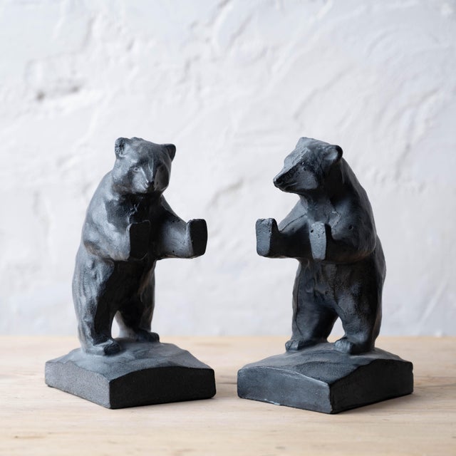 Metal Takaoka Tekki Cast Iron Bear Bookends, Urushi Finish, c.1990 For Sale - Image 7 of 8