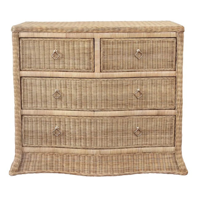Matthew Izzo Home - Celine Rattan, Soft Glide Four Drawer Chest With Satin Brass Hardware For Sale