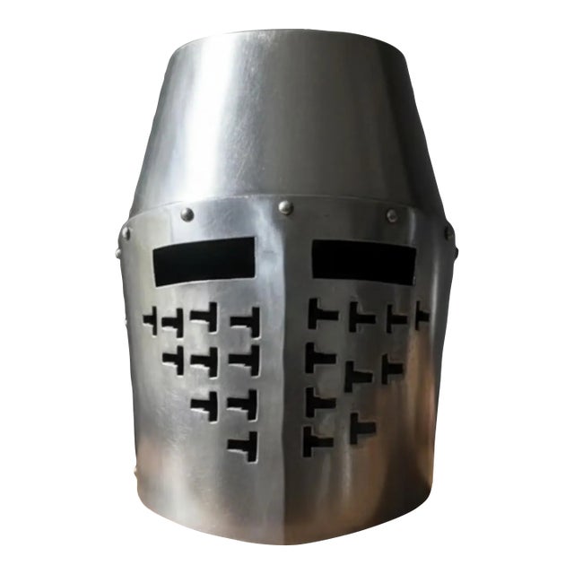 Heavy Silver Tone Aluminum Armor Helmet: Medieval Decor For Sale
