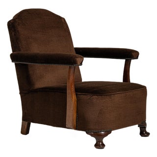 1940-1949 France Deep Espresso Brown Upholstered Wingback Armchair For Sale