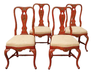 1960s Chinoiserie Painting Dining Chairs - Set of 4