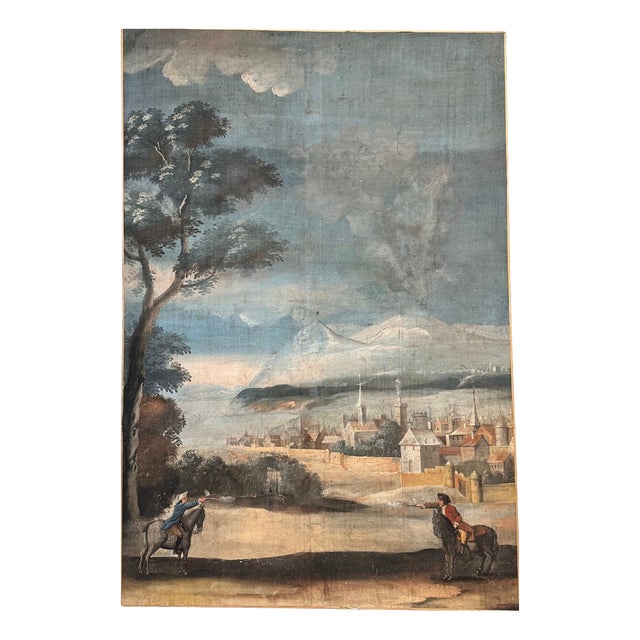 French School Artist, Duel of Knights, 18th Century, Watercolor Painting on Linen For Sale
