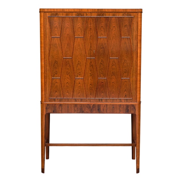 Cabinet in Walnut and Rosewood Marquetry by Bo Lindahl, Sweden, 1953 For Sale