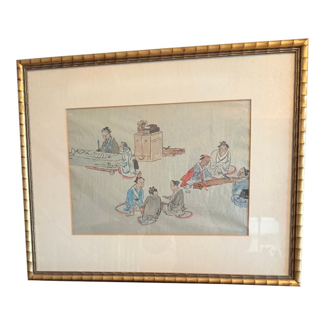 Antique Asian Watercolor Framed by the Charles Mann Gallery For Sale