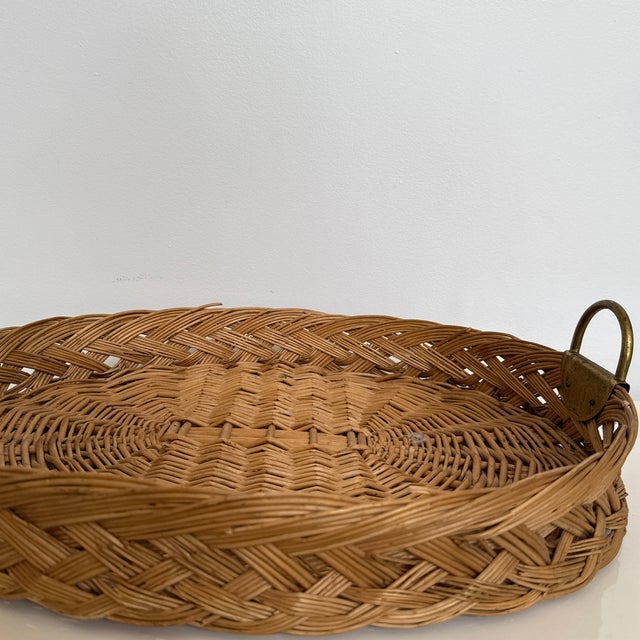 Traditional 1990s Woven Basket Brass Handle For Sale - Image 3 of 7