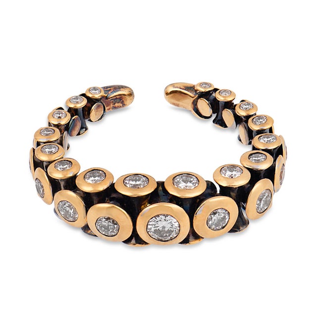 Contemporary Lugano 1.50 Carat Total Weight Diamond 18k Yellow Gold Ring, Size 7.75 For Sale - Image 3 of 6