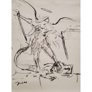 Contemporary Abstract Figurative Charcoal Sketch of the Archangel Michael by Jose Trujillo For Sale