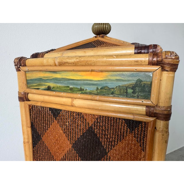 Vintage MacKenzie-Childs Decorated Bamboo & Rattan Laundry Hamper For Sale In Miami - Image 6 of 12