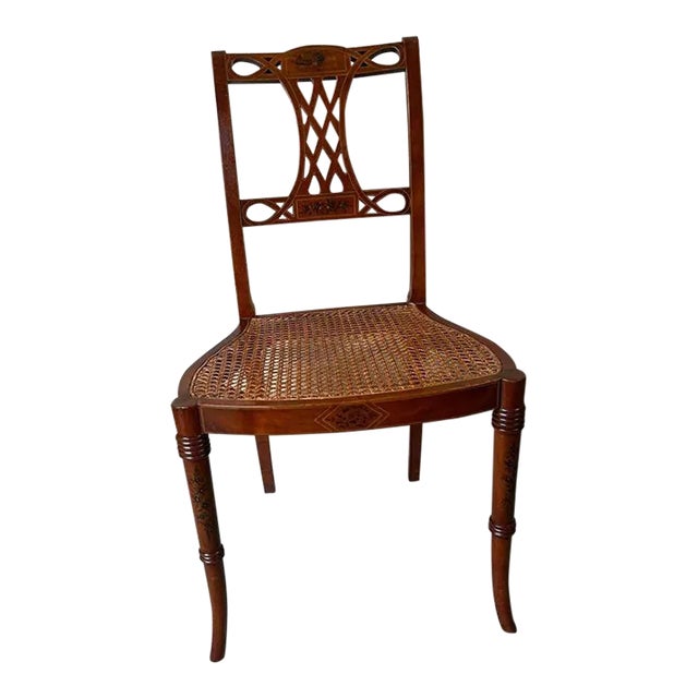 Early 20th Century Antique Hollywood Regency Style Cane Seat Side Chair For Sale