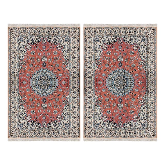 Hand-Knotted Nain Rugs in Wool and Silk, Set of 2 For Sale