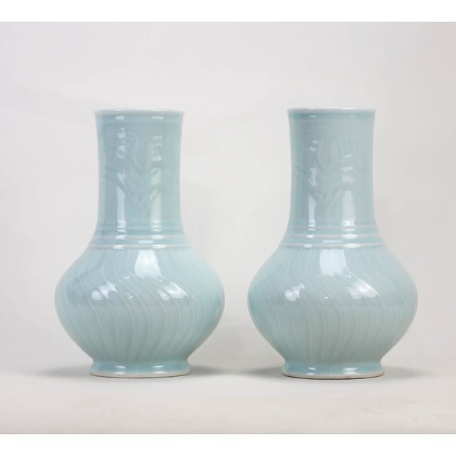 Chinese Pair of 20th Century Celadon Vases For Sale - Image 3 of 7