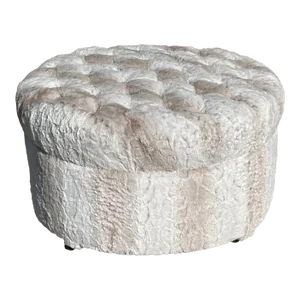 Modern Designer Faux Rabbit Fur Round Ottoman Pouf by Randy Esada Designs