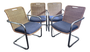 Set of 4 Attributed Chromcraft Cantilever Chairs With Wicker Backrest