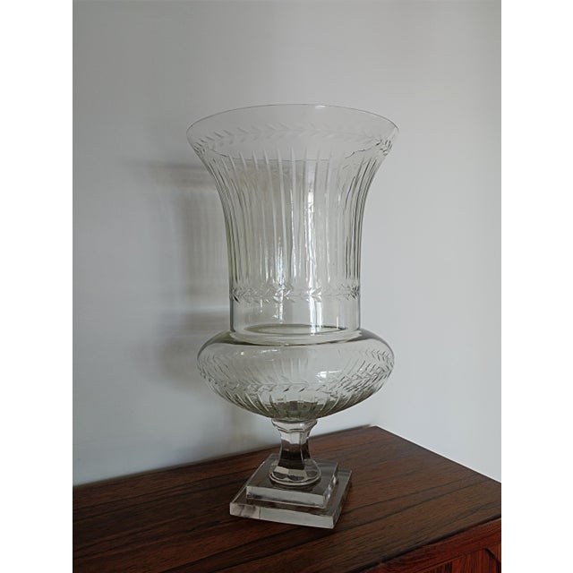 Glass Large Antique French Belle Epoque Glass Crater Amphora Vases in the style of Baccarat, 1900s, Set of 2 For Sale - Image 7 of 14