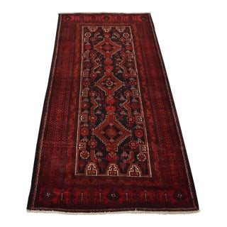 Baloch Rug 3’8” X 7′ Blue Wool Vintage Tribal Hand-Knotted Oriental Carpet For Sale