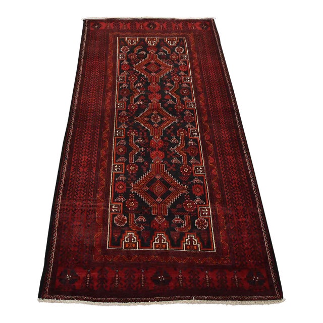 Baloch Rug 3’8” X 7′ Blue Wool Vintage Tribal Hand-Knotted Oriental Carpet For Sale