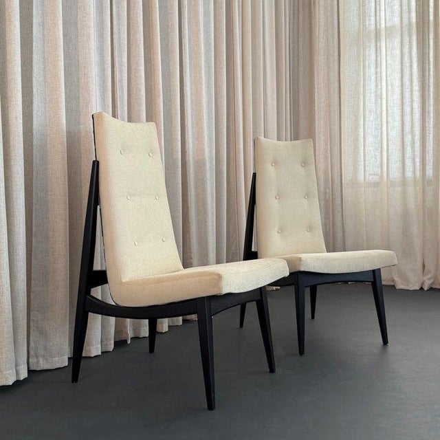 Pair of Mid-Century Modern Highback Accent Chairs, Two-Tone Upholstery For Sale - Image 9 of 12