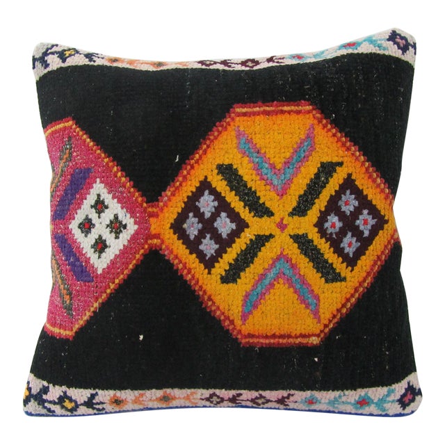 Vintae Black & Yellow Decorative Pillow For Sale