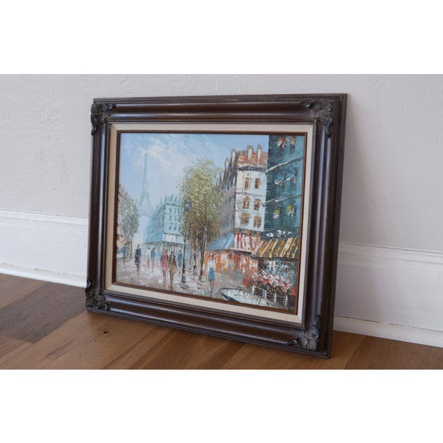 Mid-Century Modern Vintage Mid Century Era French Impressionist J Bardot Paris Street Scene With Eiffel Tower Painting For Sale - Image 3 of 9