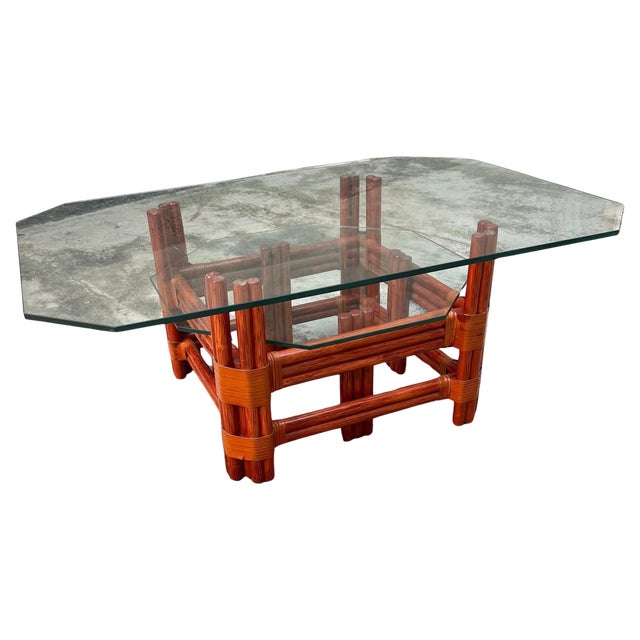 Bamboo and Glass Double-Shelf Coffee Table, 1980s For Sale