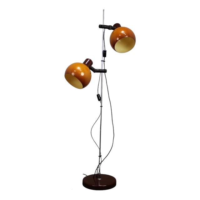 Hungarian Space Age Adjustable Double Floor Lamp in Orange and Brown Chrom, 1970s For Sale