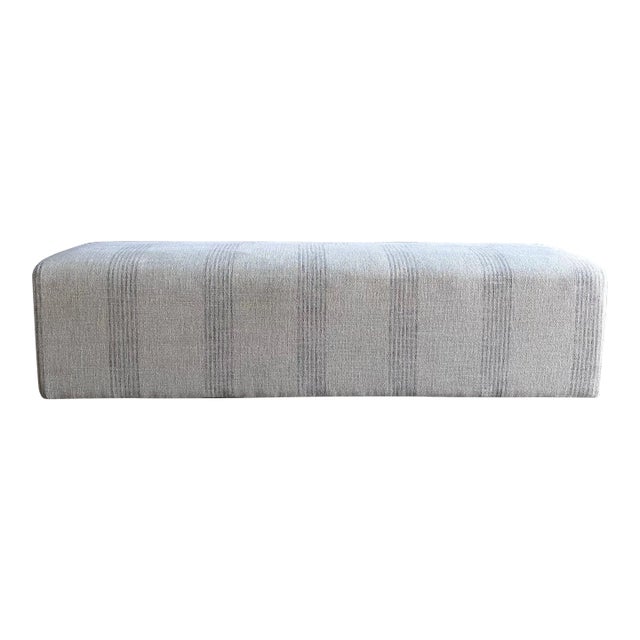 Upholstered Ottoman Bench in Stone Washed Linen With Faded Stripe For Sale