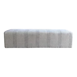 Upholstered Ottoman Bench in Stone Washed Linen With Faded Stripe