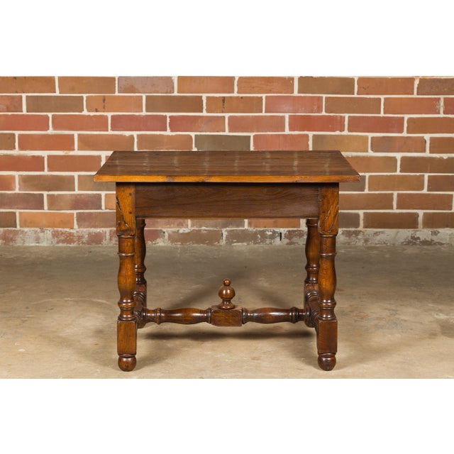 18th Century English Oak Side Table with Single Drawer and Turned Base For Sale - Image 10 of 12