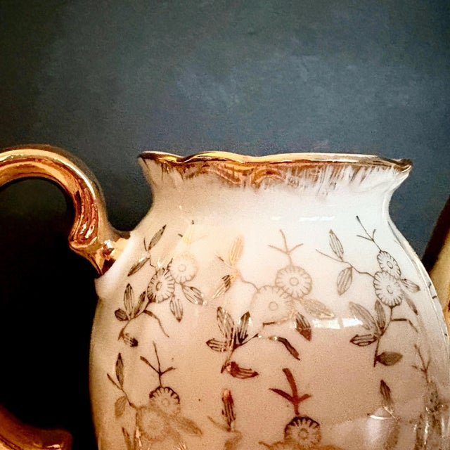 Gold Vintage Porcelain Teapot Set: Gold Floral Design, 1960s. - Set of 2 For Sale - Image 8 of 9