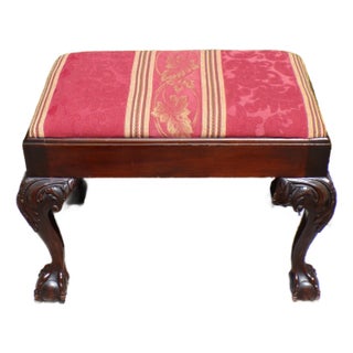Vintage Chippendale Solid Mahogany Queen Anne Vanity Bench Stool Footstool For Sale