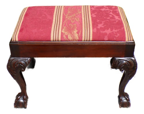 Vintage Chippendale Solid Mahogany Queen Anne Vanity Bench Stool