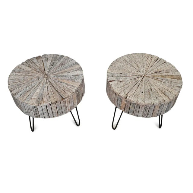 Salvaged Rustic White Wash Pinwheel Side Table For Sale - Image 9 of 10