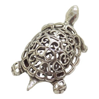 Vintage Italian Handmade Genuine Silver Perforated Turtle Figurine Miniature For Sale