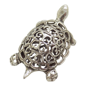 Vintage Italian Handmade Genuine Silver Perforated Turtle Figurine Miniature