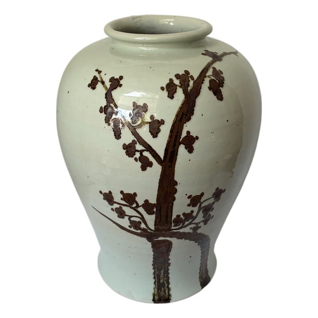 Rusty Brown Twisted Tree Flaring Rim Dynasty Jar Legends of Asia For Sale