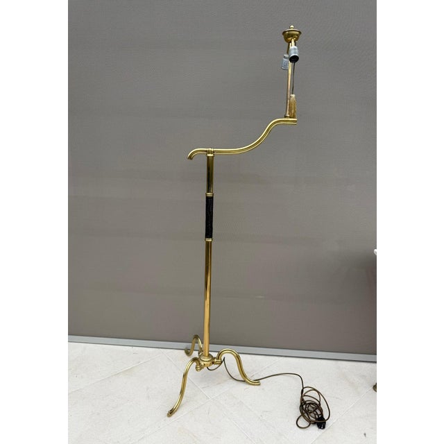 J.T. Kalmar Art Deco Brass & Leather Floor Lamp attributed to Hugo Gorge for Kalmar, Austria, 1930s by Hugo Gorge For Sale - Image 4 of 12
