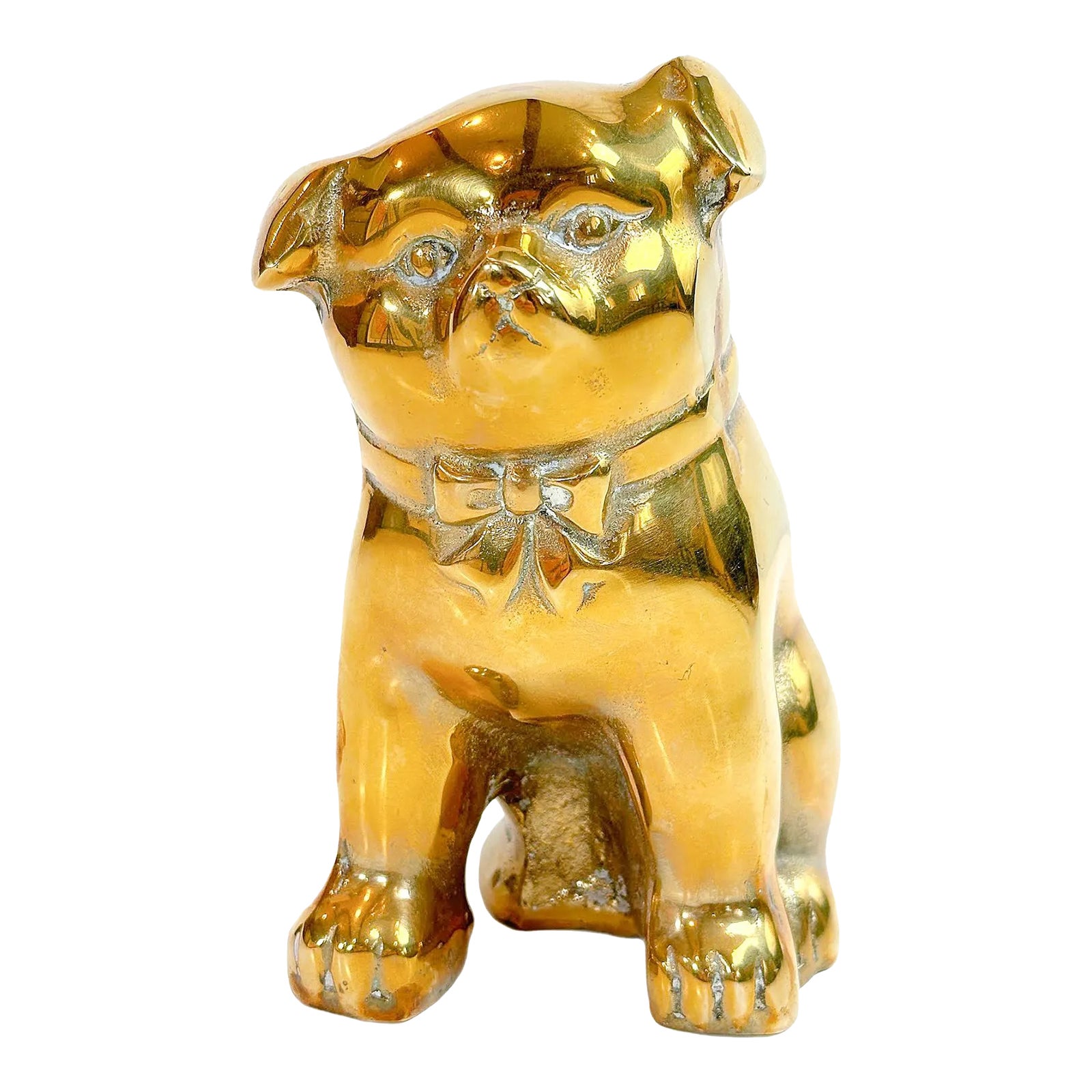 Mid Century Brass Bull Dog & Bow Figural Statue Chairish