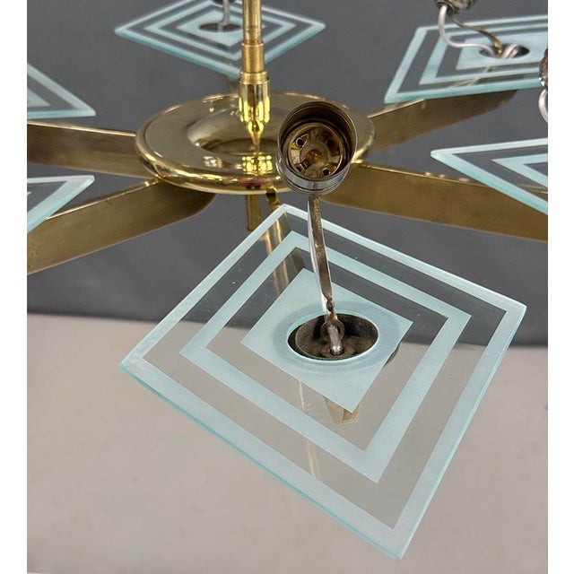 Art Deco Brass Chandelier with Six Arms, 1930s For Sale - Image 4 of 5