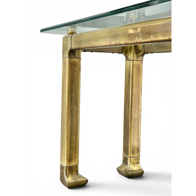 Mid 20th Century Attributed Mastercraft Brass & Glass Console Table For Sale - Image 10 of 11