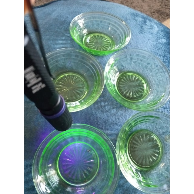 Exquisite Anchor Hocking Block Optic Glow Uranium Glass 5pcs Berry Bowls For Sale In Dallas - Image 6 of 6