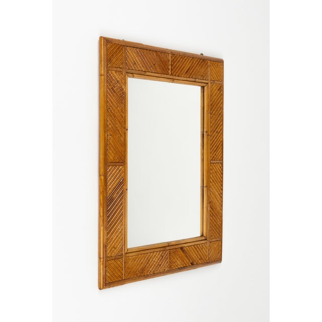 Mid-Century Modern Mid-Century Rattan and Bamboo Wall Mirror attributed to Vivai Del Sud, Italy, 1970s For Sale - Image 3 of 10