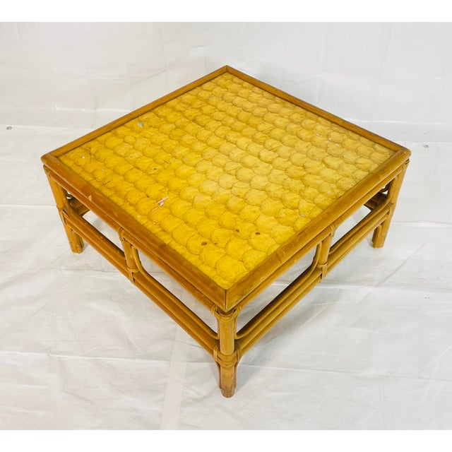 1970s Vintage Bamboo Coffee Table With Capiz Shell Inlaid Top, 1970s For Sale - Image 5 of 18