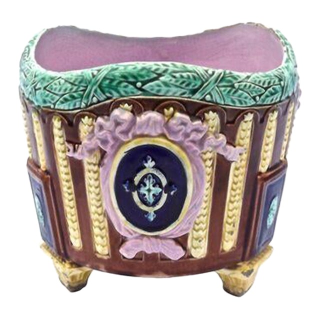 Large Antique Majolica Jardiniere For Sale