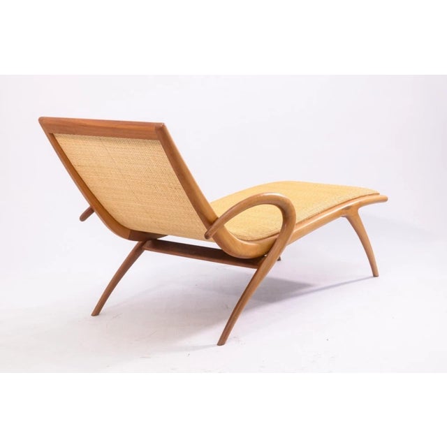 John Louis Graz Chaise Longue C. 1950s Curved Wood & Inset Woven Raffia Modern For Sale In Detroit - Image 6 of 10