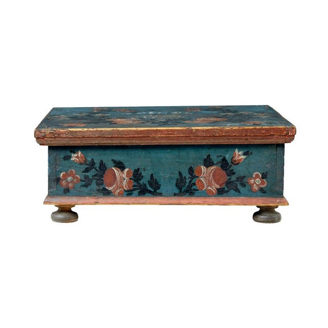Green Antique Hand Painted Pine Storage Box, 1840 For Sale - Image 8 of 8
